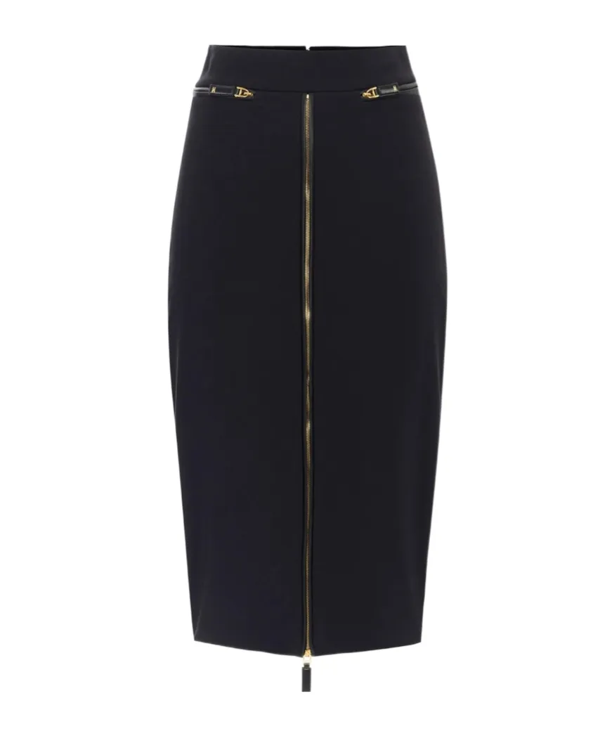 Zip-Front CrÊPe Midi Skirt