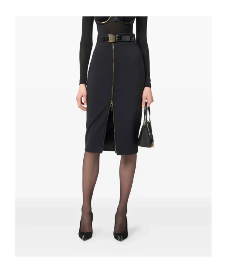 Zip-Front CrÊPe Midi Skirt