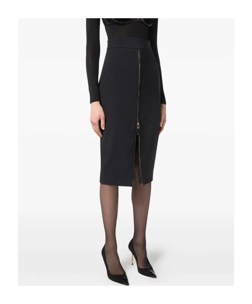 Zip-Front CrÊPe Midi Skirt
