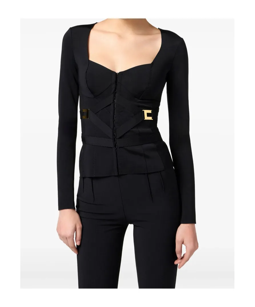 Corset-Detail Long-Sleeve T-Shirt