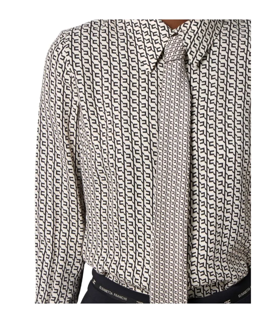 Geometric-Print Tie-Neck Blouse