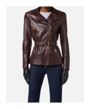 Belted Leather Biker Jacket