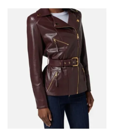 Belted Leather Biker Jacket