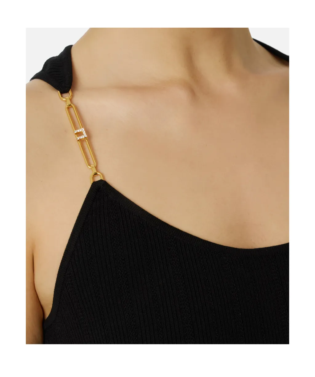 Chain-Strap Ribbed Tank Top