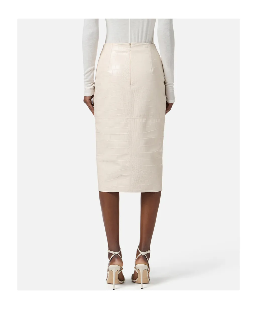 Crocodile-Print Texture Zip-Front Skirt
