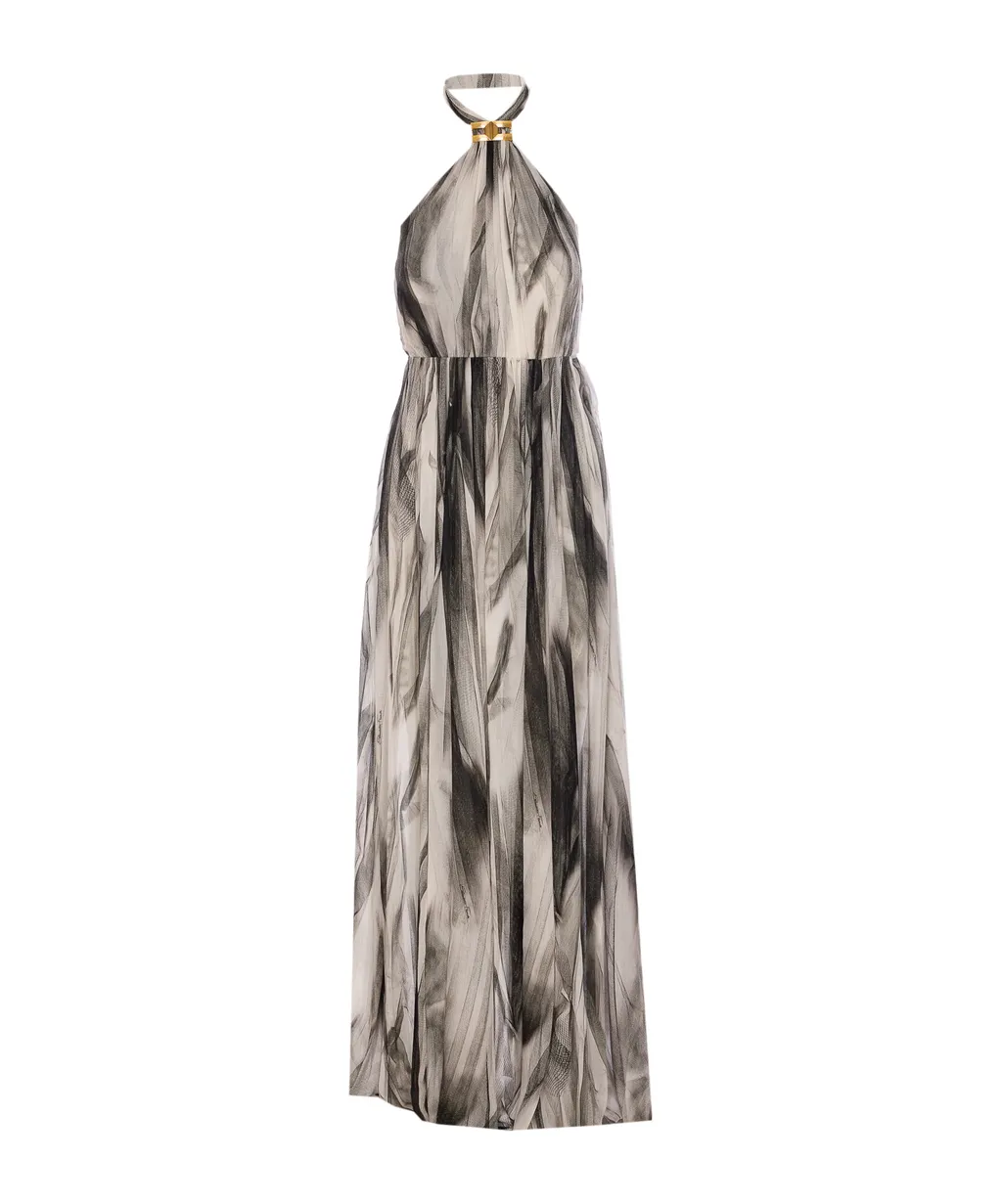 Abstract Printed Halterneck Maxi Dress