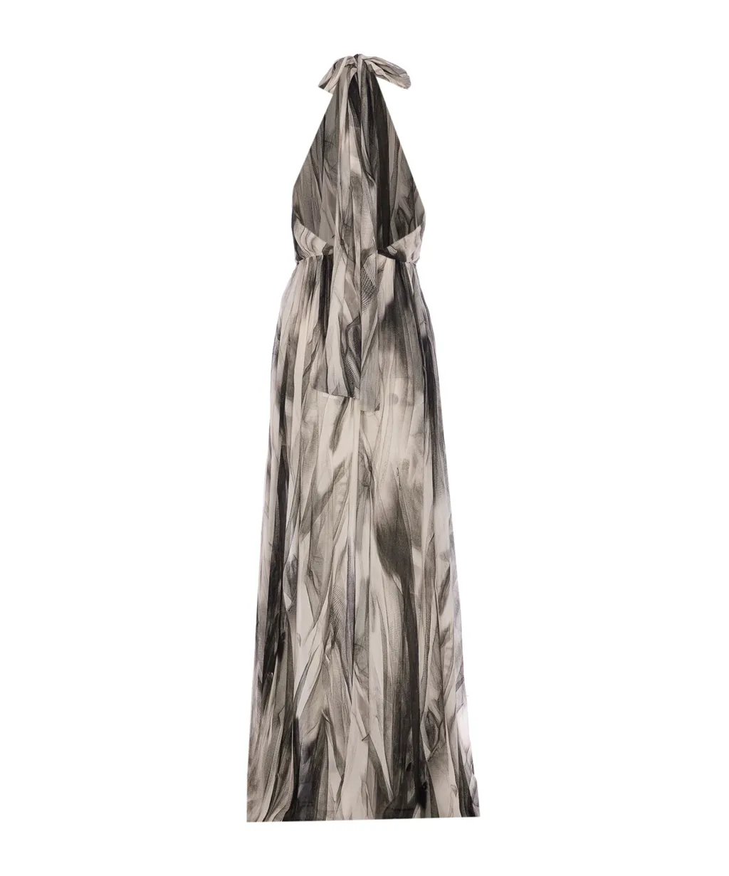 Abstract Printed Halterneck Maxi Dress