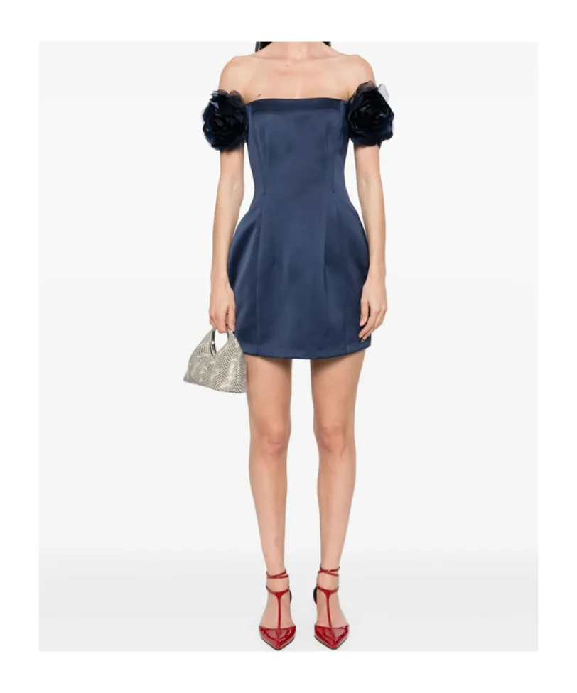 Duchesse Satin Applied Flowers Dress