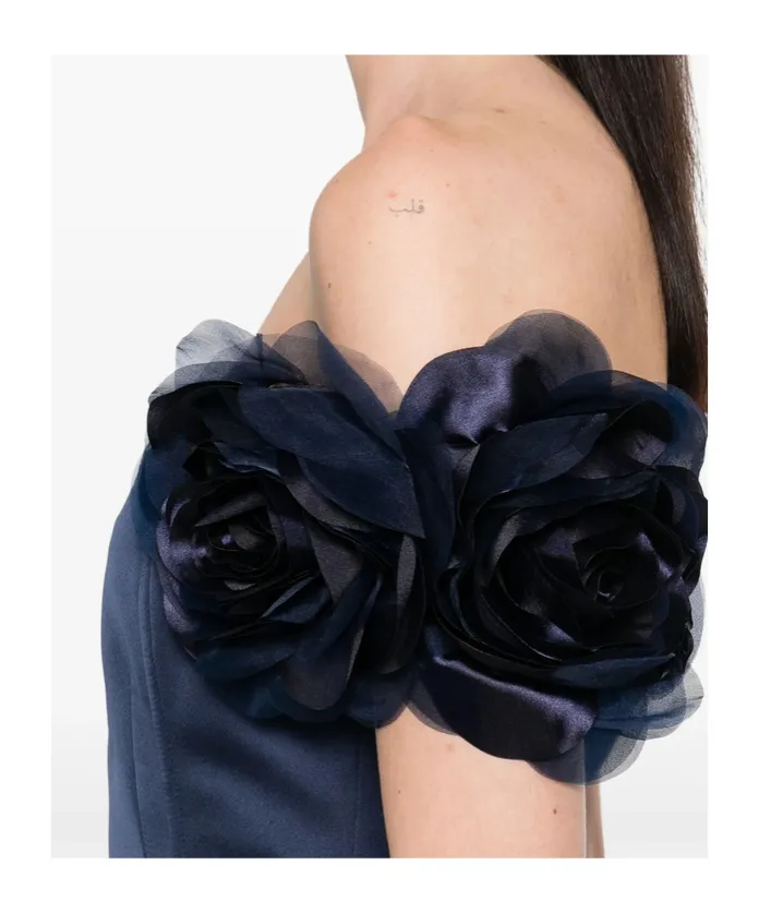 Duchesse Satin Applied Flowers Dress