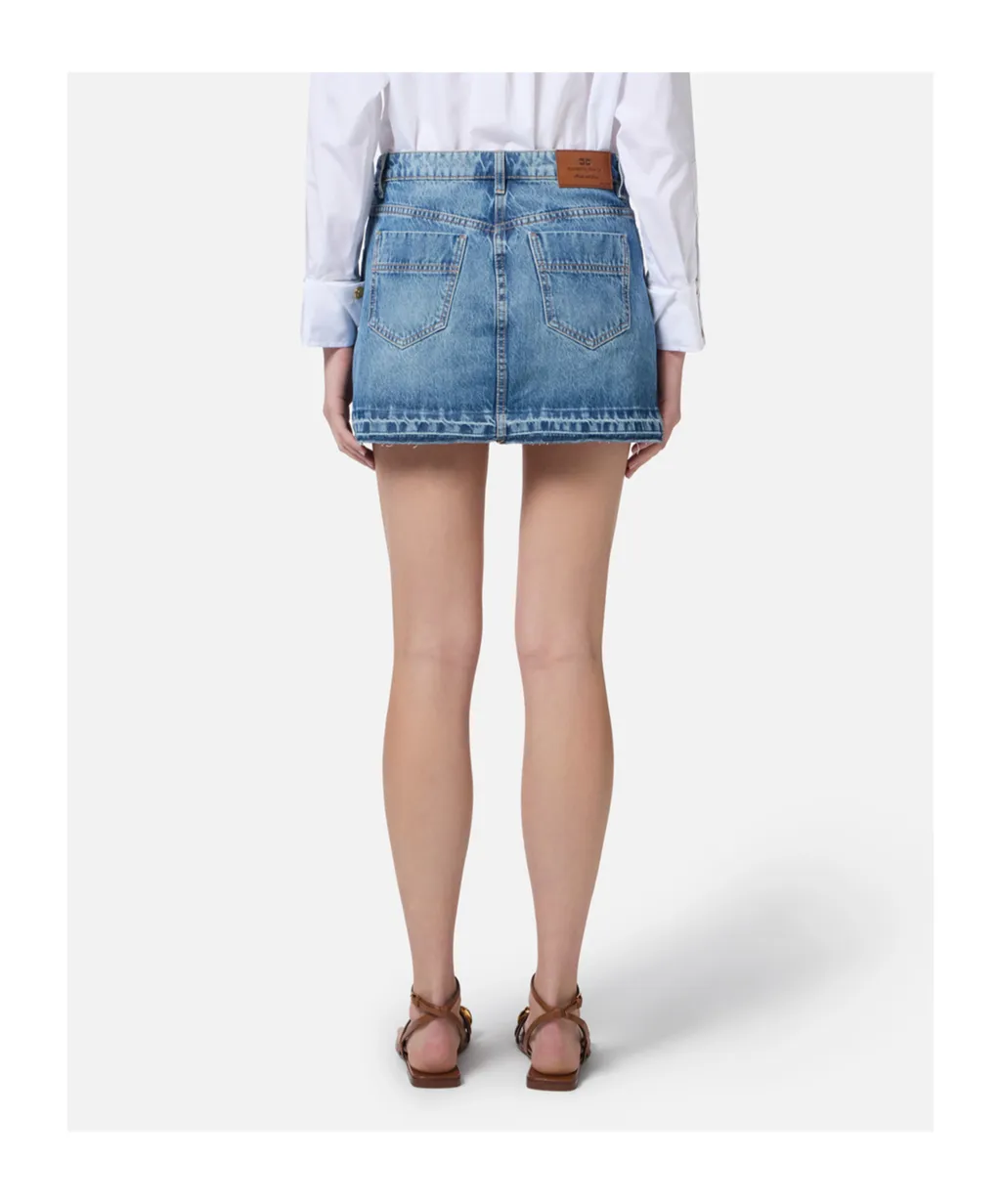 Embroidered-Flowers Denim Mini Skirt