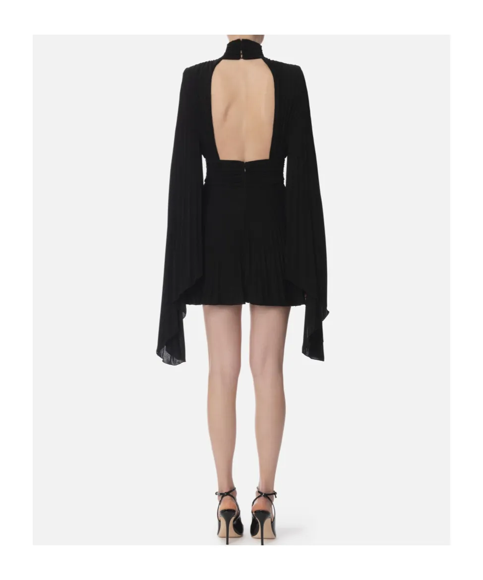 Pleated High-Neck Mini Dress