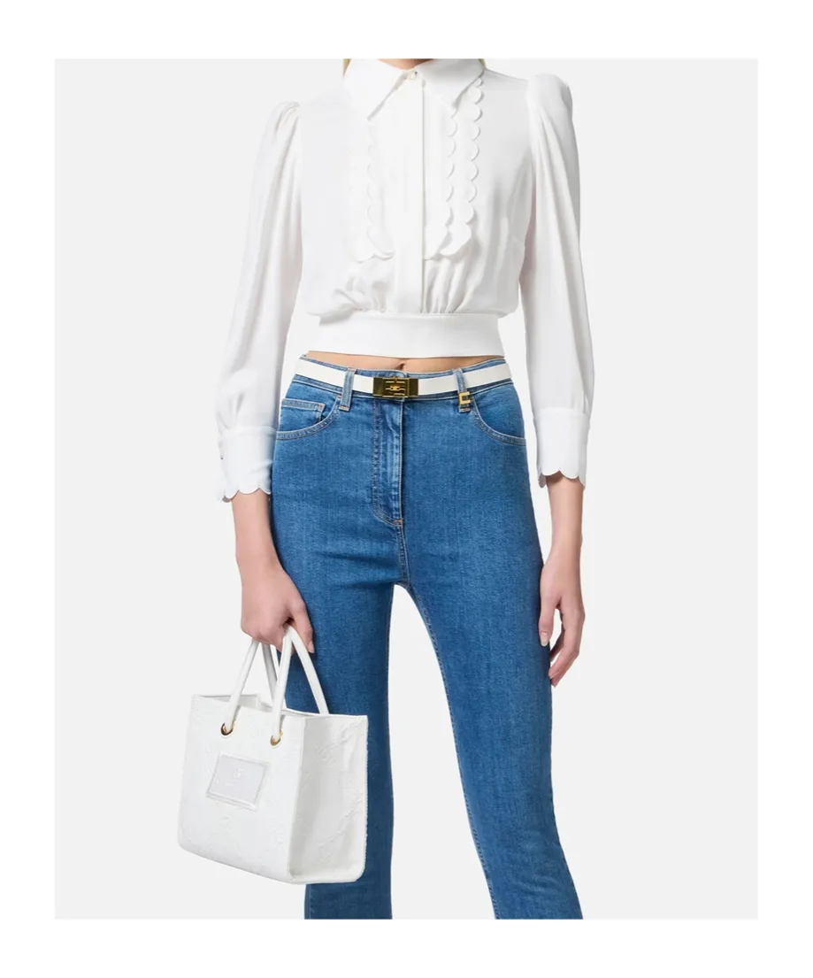 Embroidered-Design Cropped Shirt