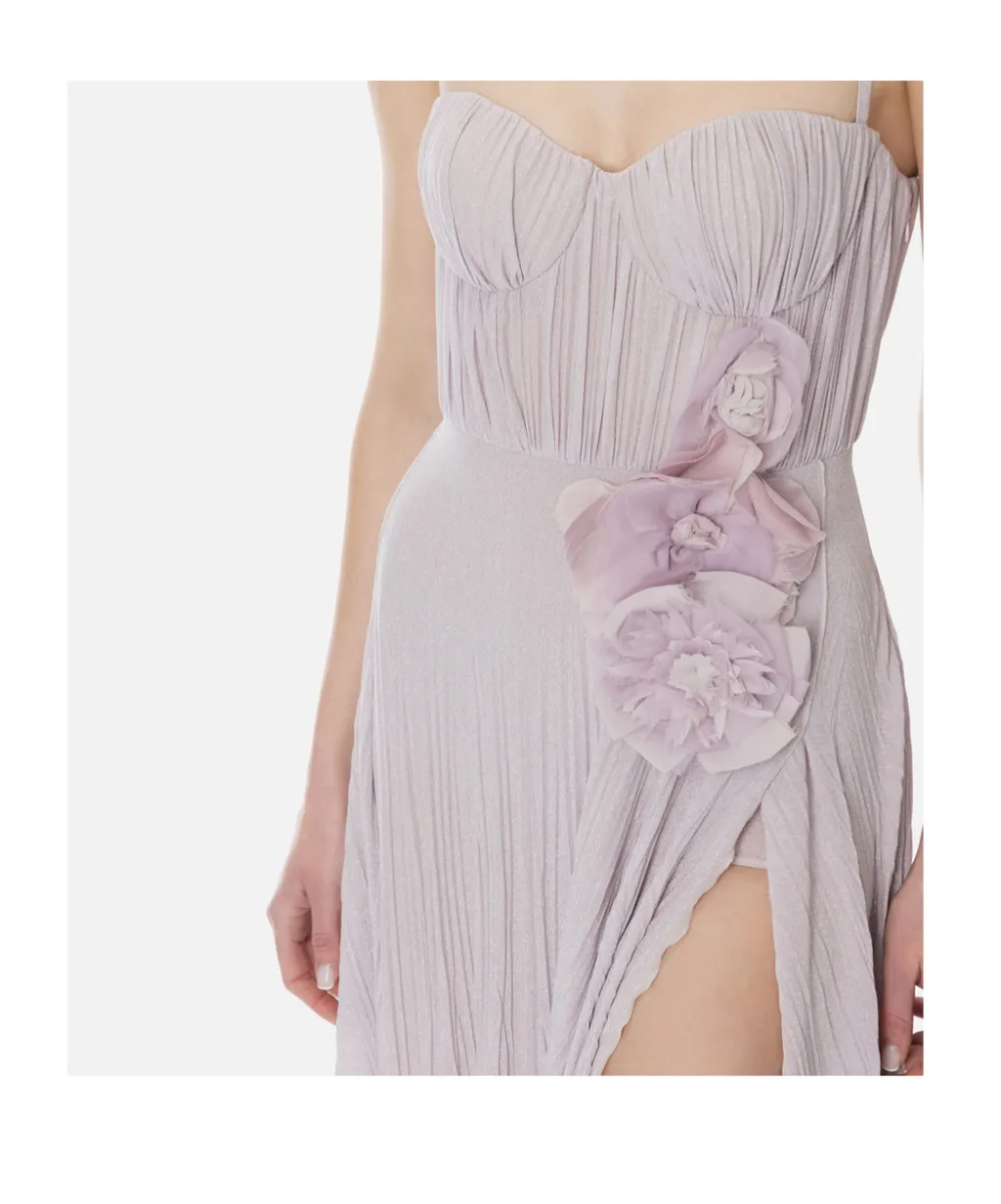 Floral Embellished Pleated Sleeveless Dress