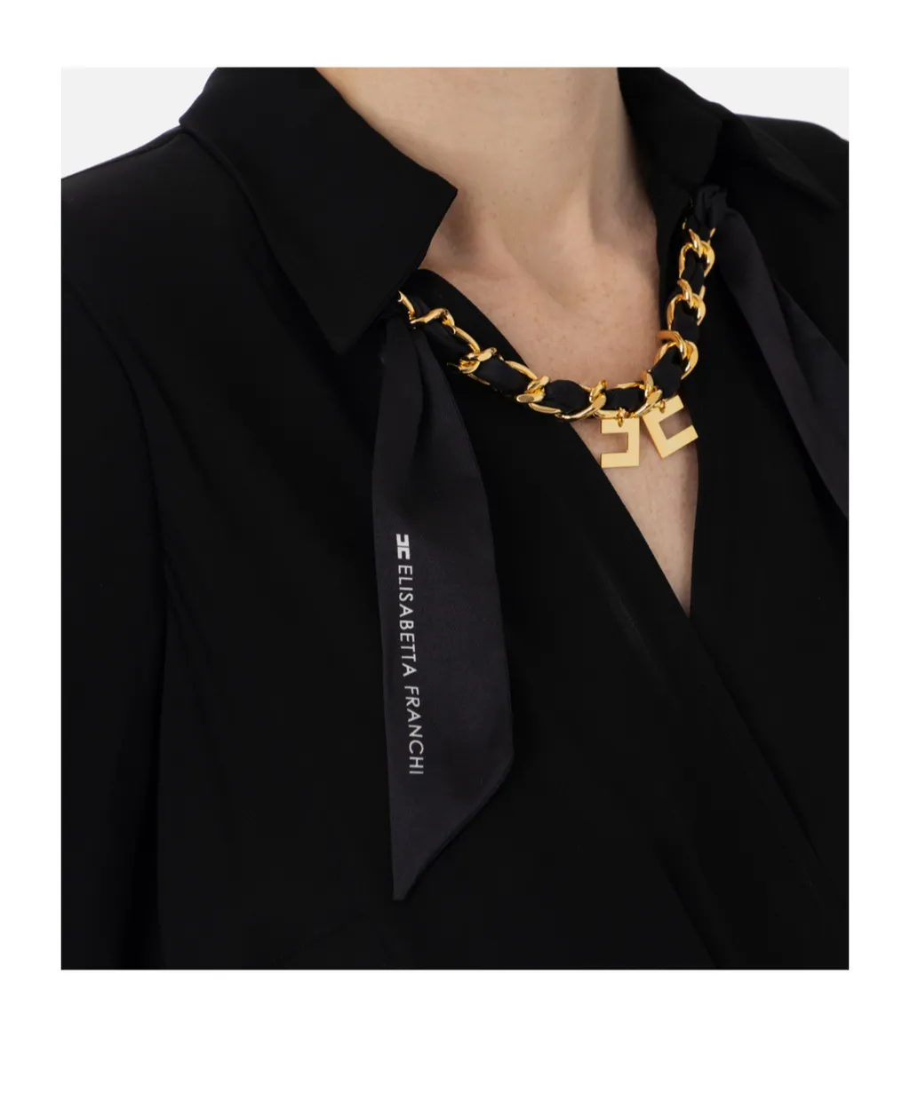 Dress With Jewel Foulard Scarf In Georgette Fabric