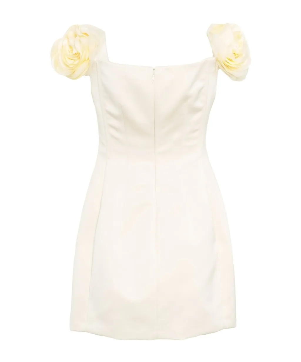 Applied Flowers Duchesse Satin Dress