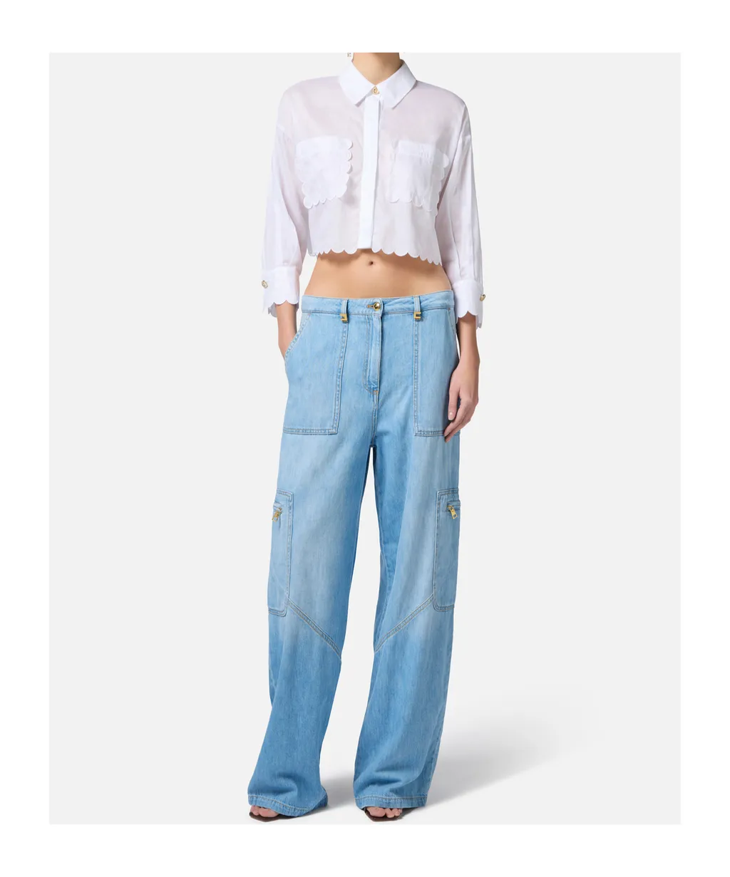 Embroidered Scallop Voile Shirt