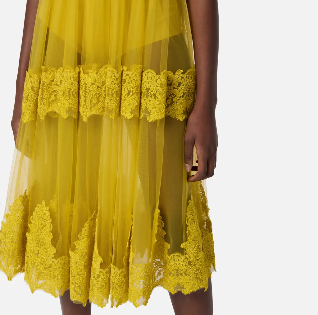 High Waist Lace-Detailed Tulle Skirt