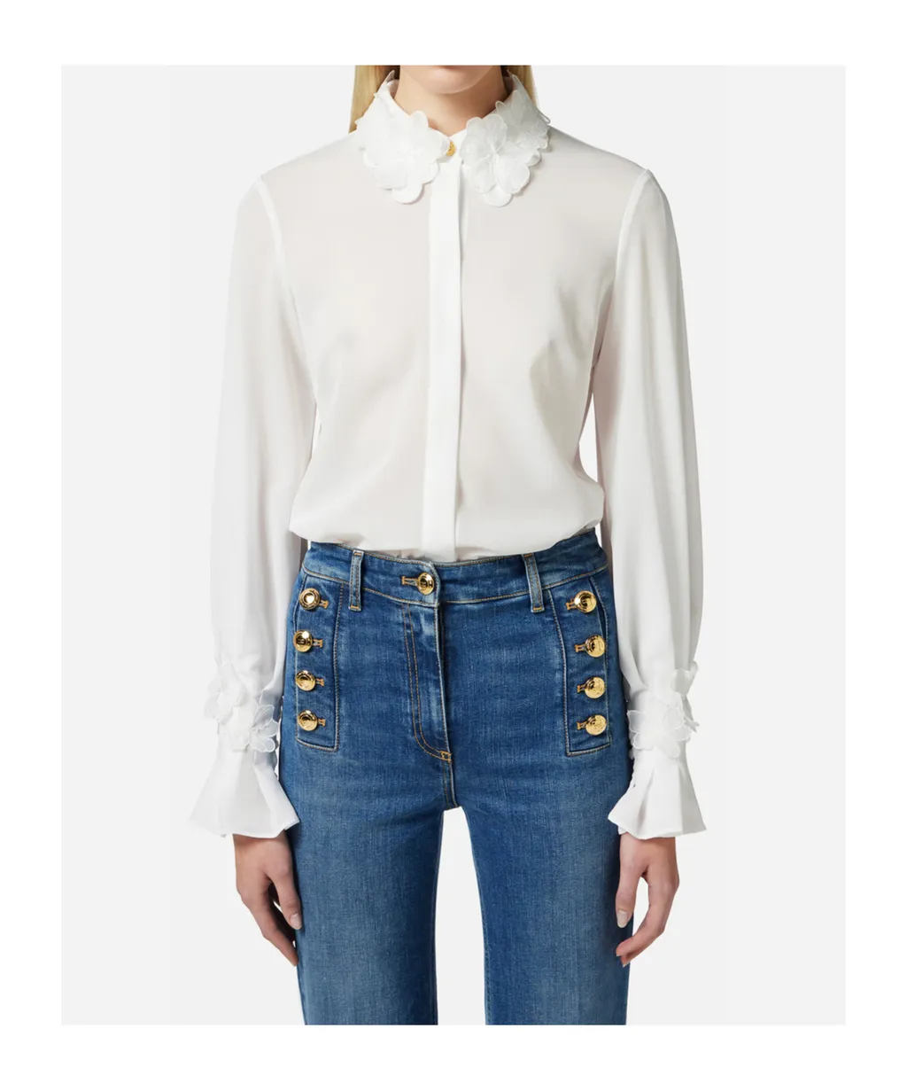 Floral-Embroidered Long-Sleeved Shirt