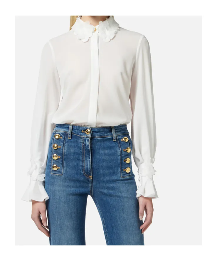 Floral-Embroidered Long-Sleeved Shirt