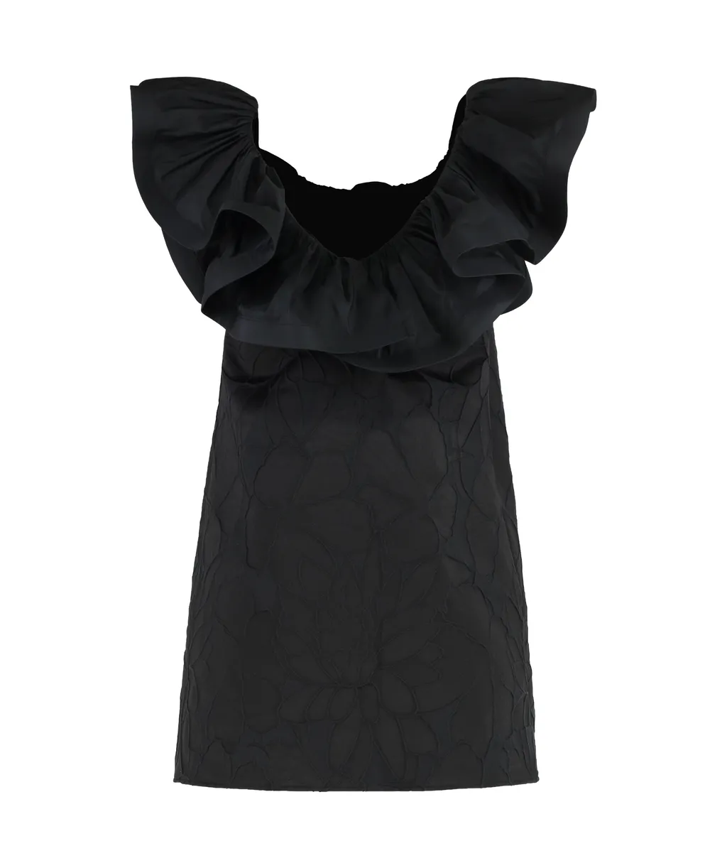 Ruffled Floral Jacquard Dress