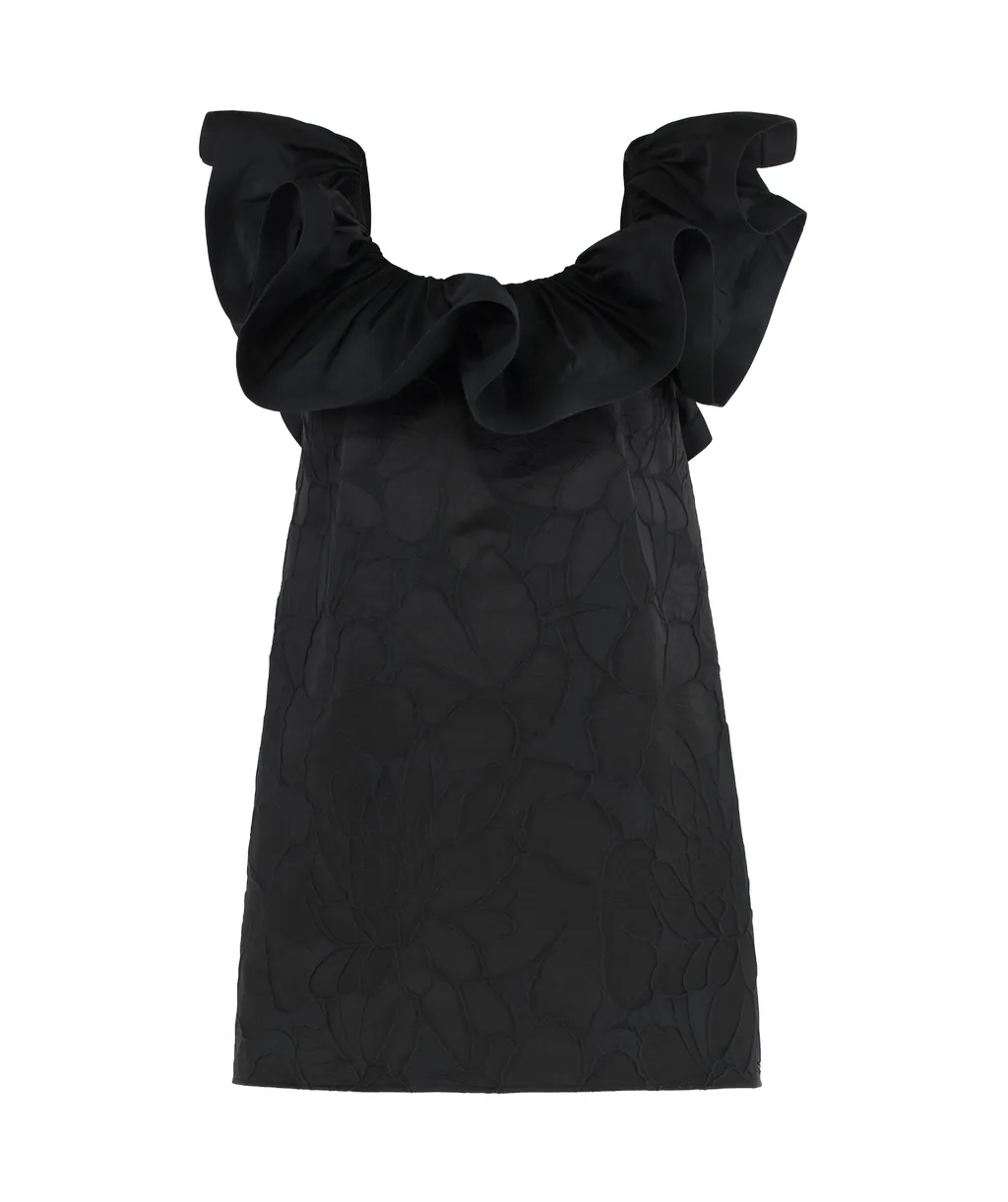 Ruffled Floral Jacquard Dress