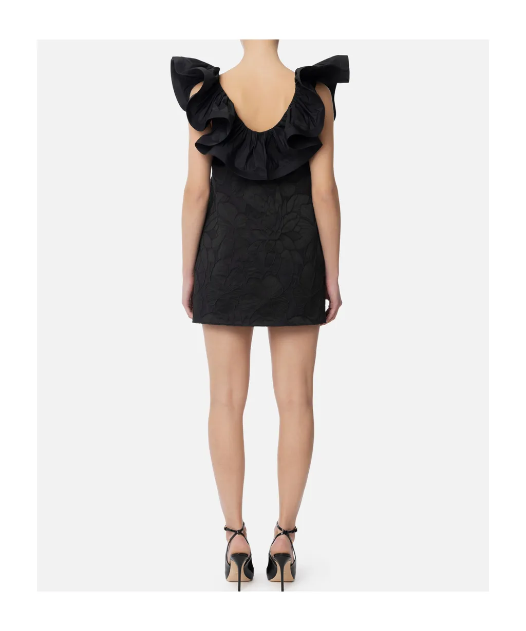 Ruffled Floral Jacquard Dress