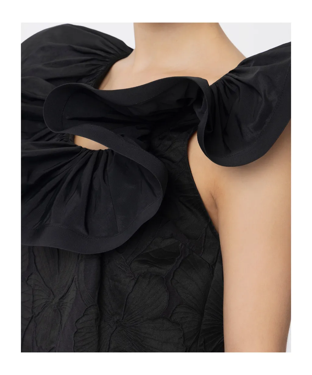 Ruffled Floral Jacquard Dress