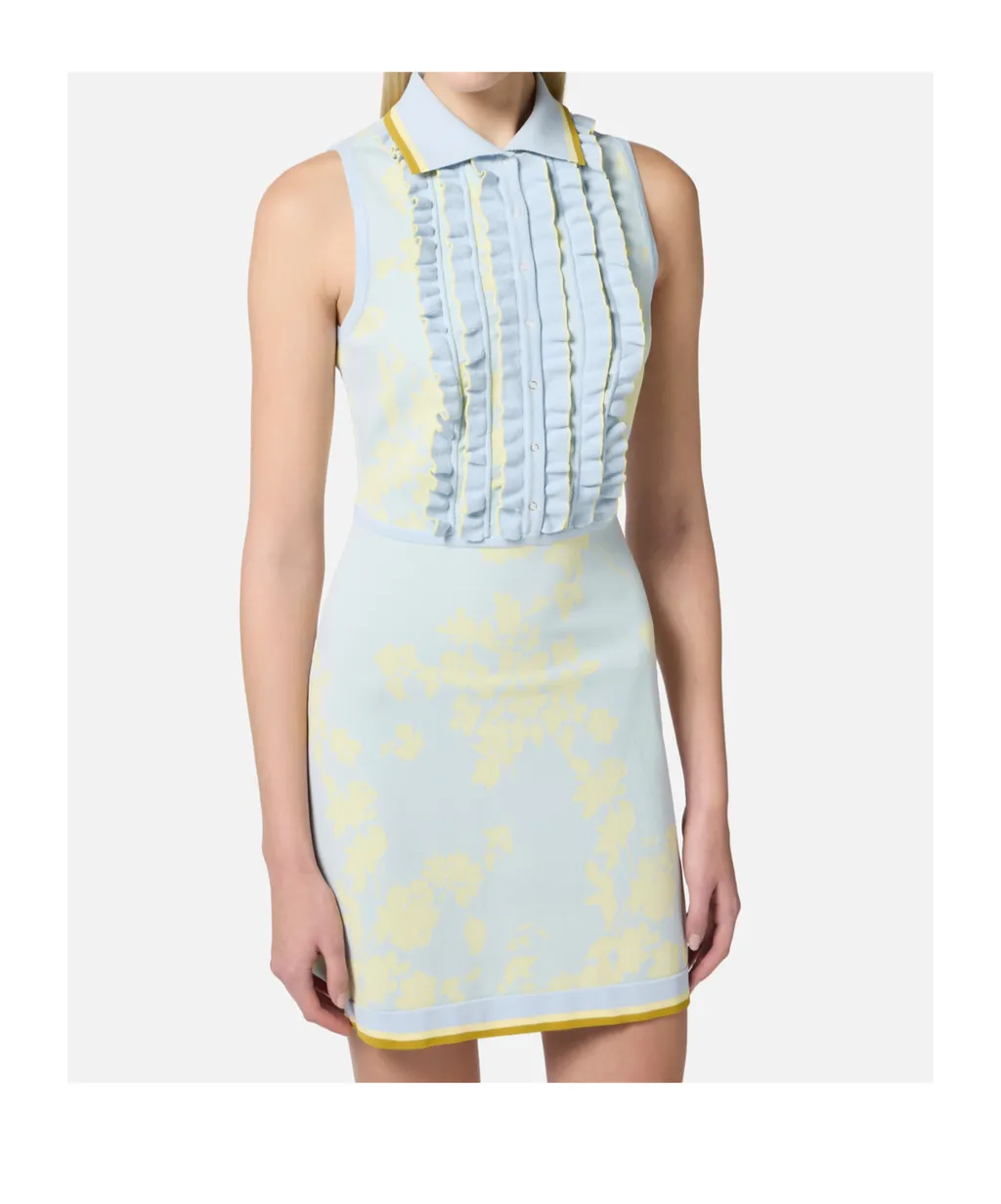 Ruffled Floral Jacquard Dress