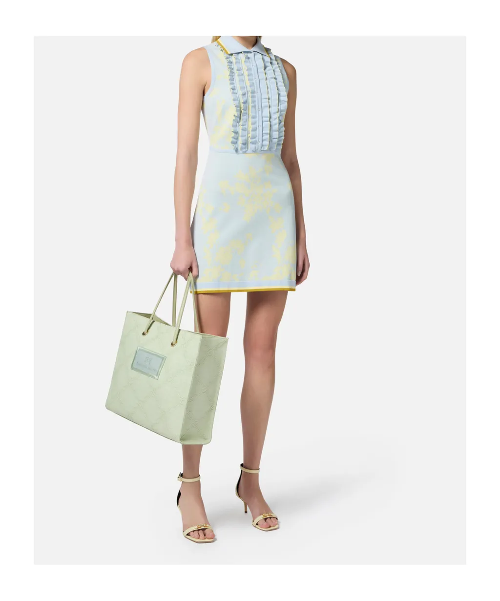 Ruffled Floral Jacquard Dress