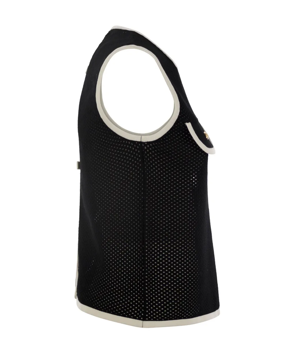 Open-Knitted Crewneck Tank Top