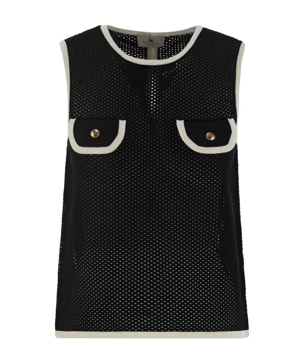 Open-Knitted Crewneck Tank Top