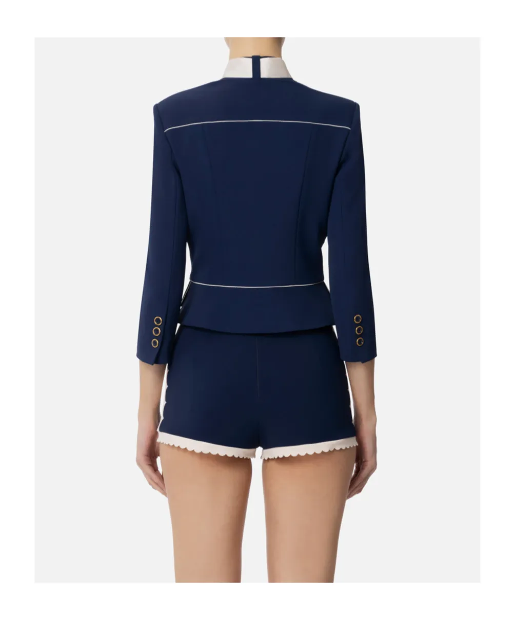 Two-Tone Foulard Scarf Detailed CrÊPe Jacket