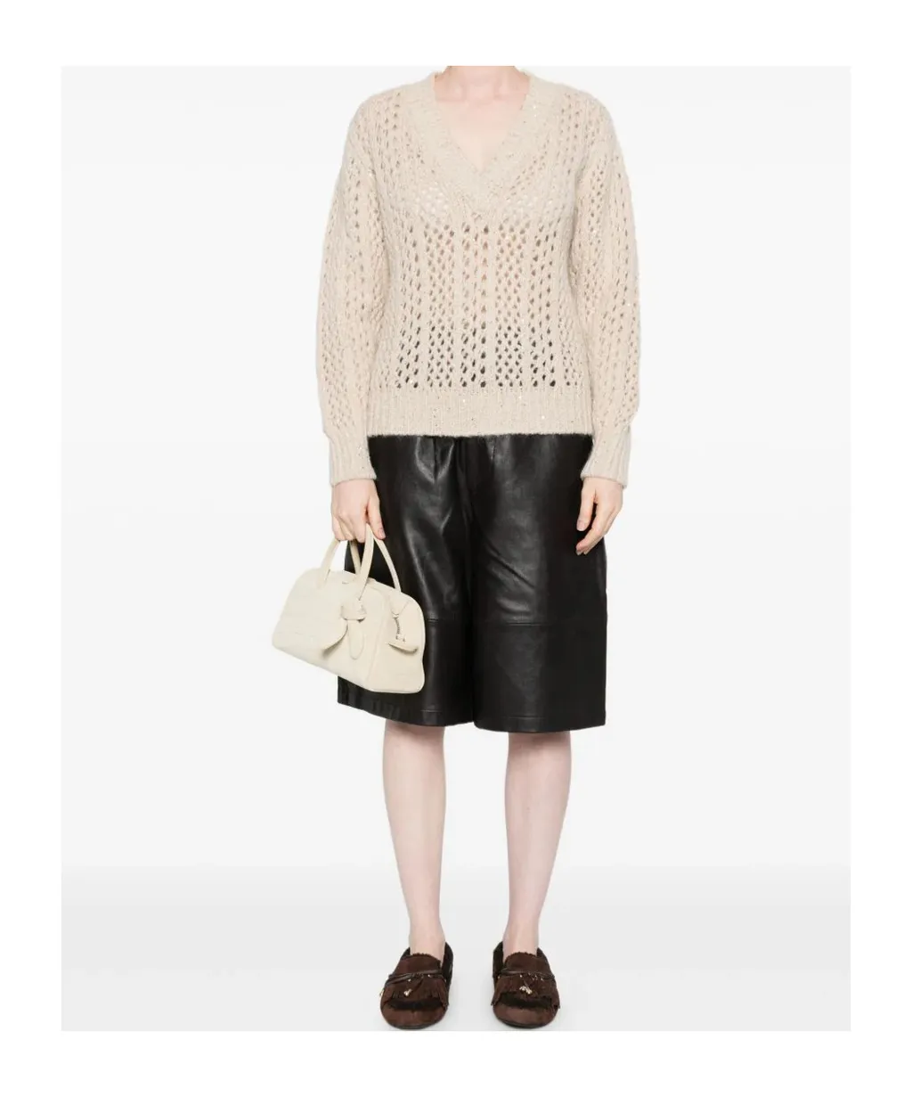 Sequin-Embellished Open-Knit Sweater