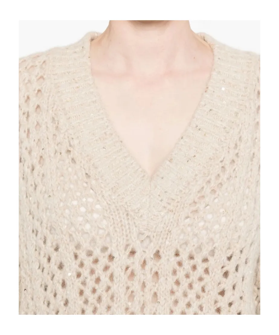 Sequin-Embellished Open-Knit Sweater