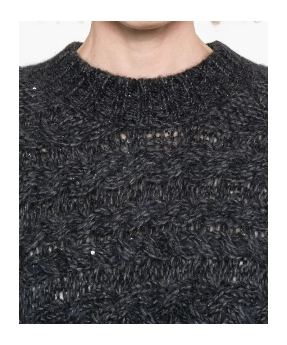 Cable-Knit Sequin-Embellished Sweater
