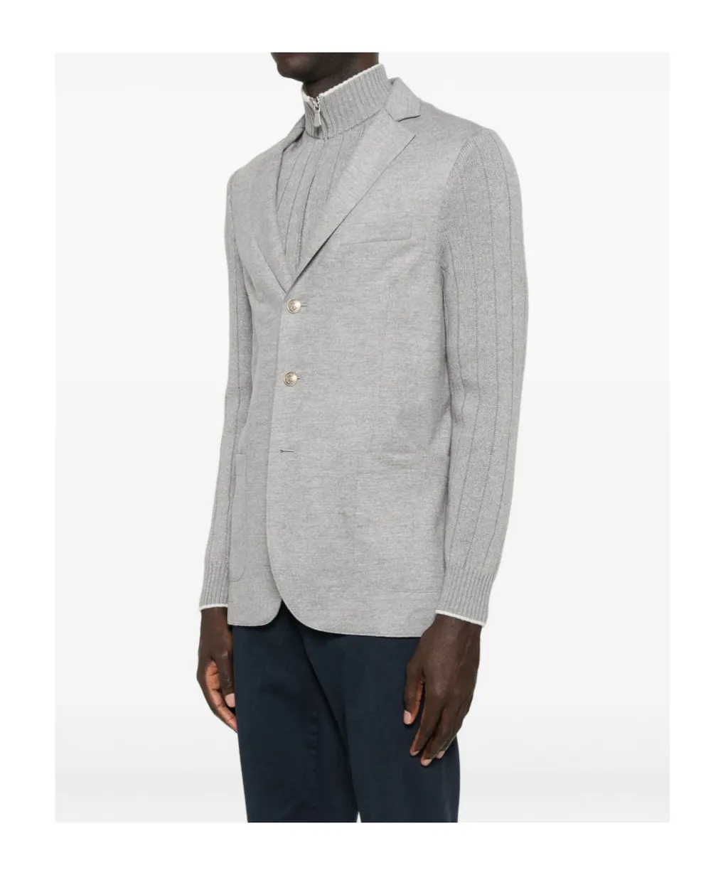 Ribbed-Sleeves Buttoned Jacket