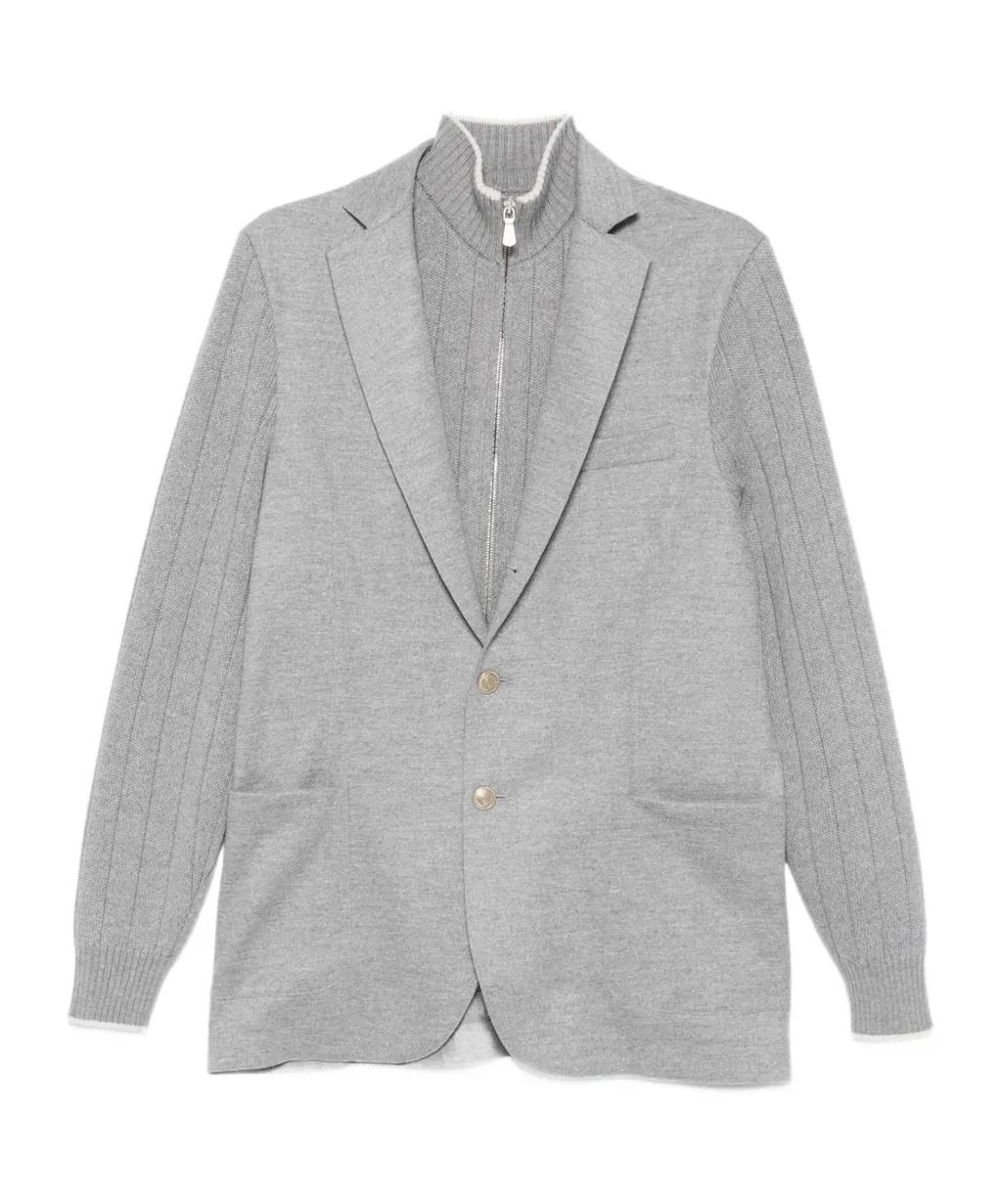 Ribbed-Sleeves Buttoned Jacket
