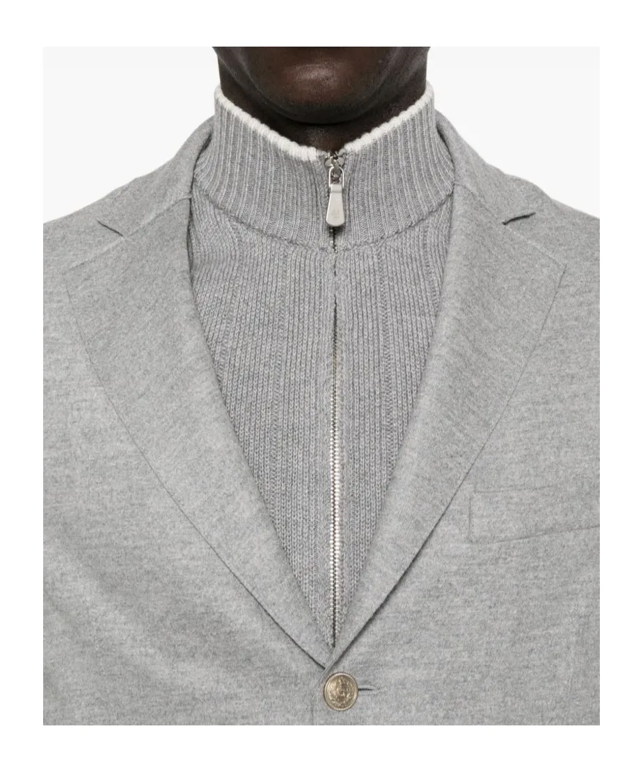 Ribbed-Sleeves Buttoned Jacket