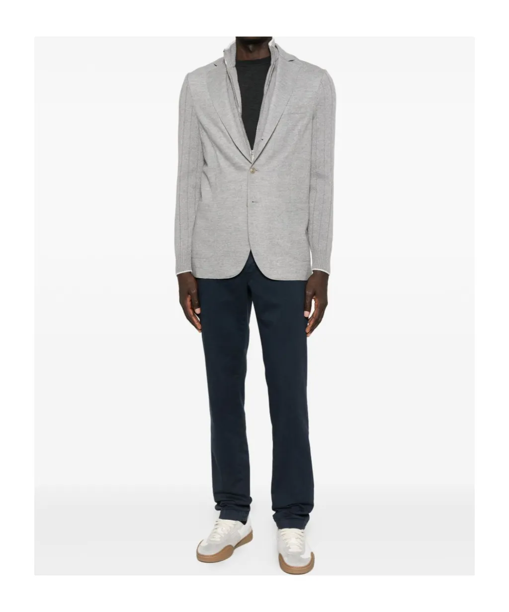 Ribbed-Sleeves Buttoned Jacket
