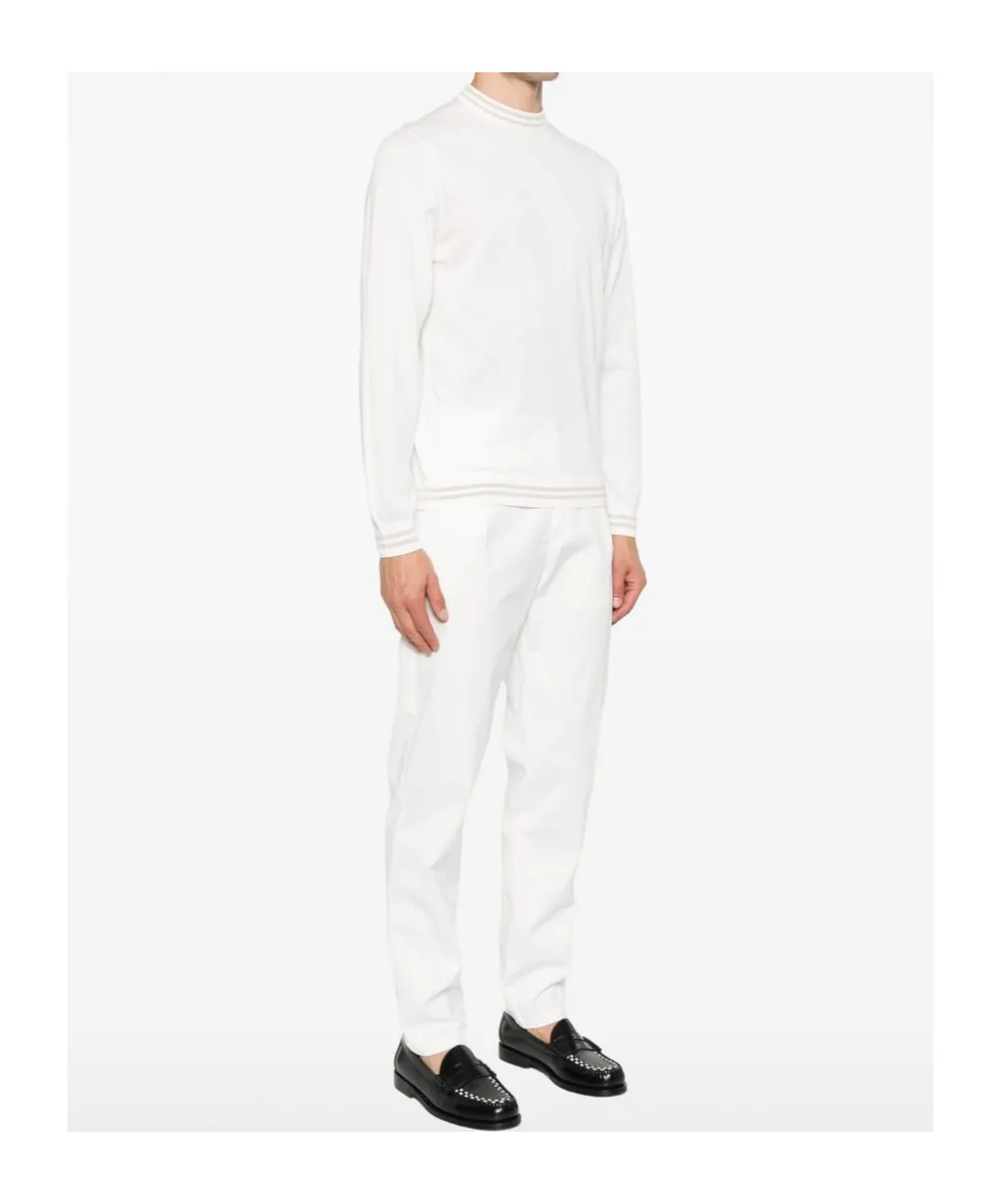 Striped-Trim Cotton Jumper