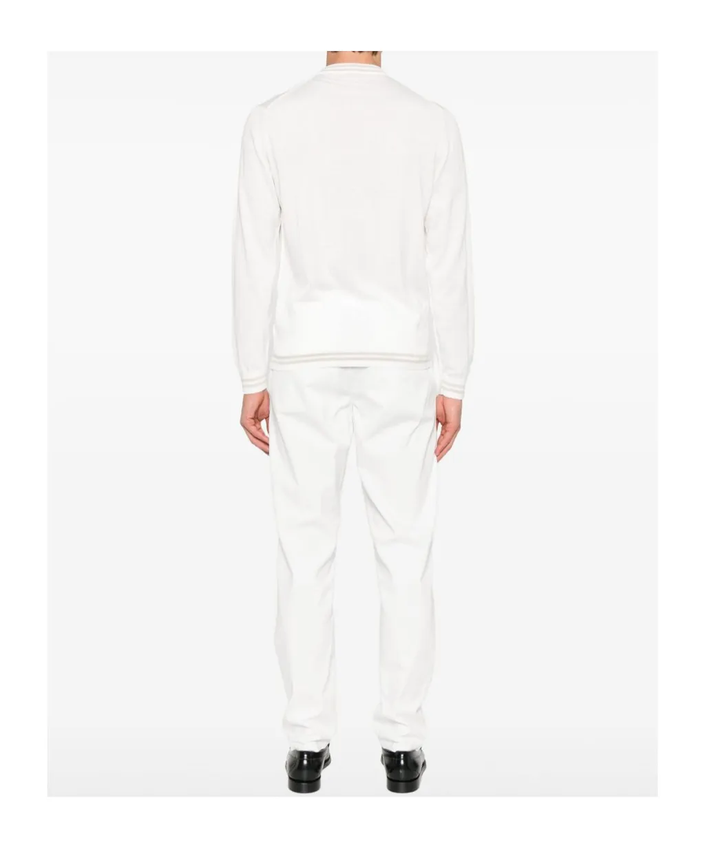 Striped-Trim Cotton Jumper