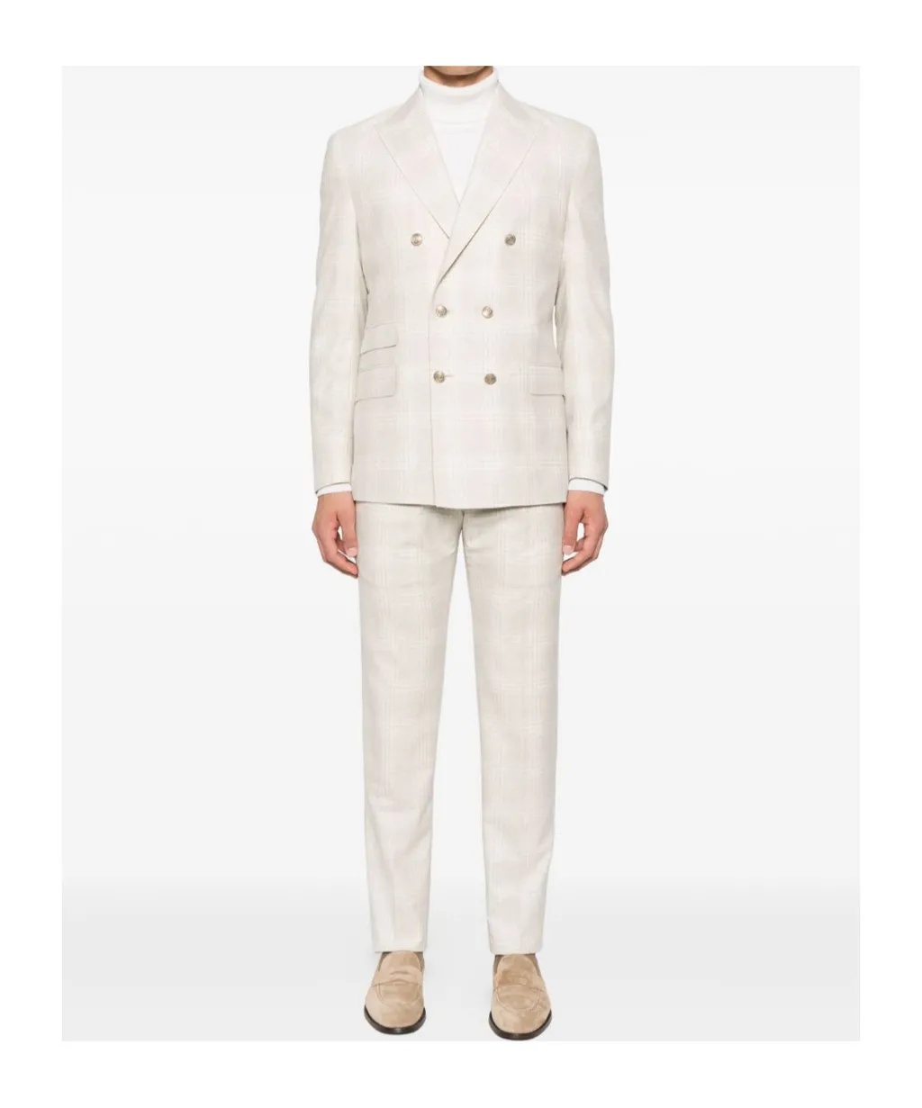 Checked Double-Breasted Suit Jacket