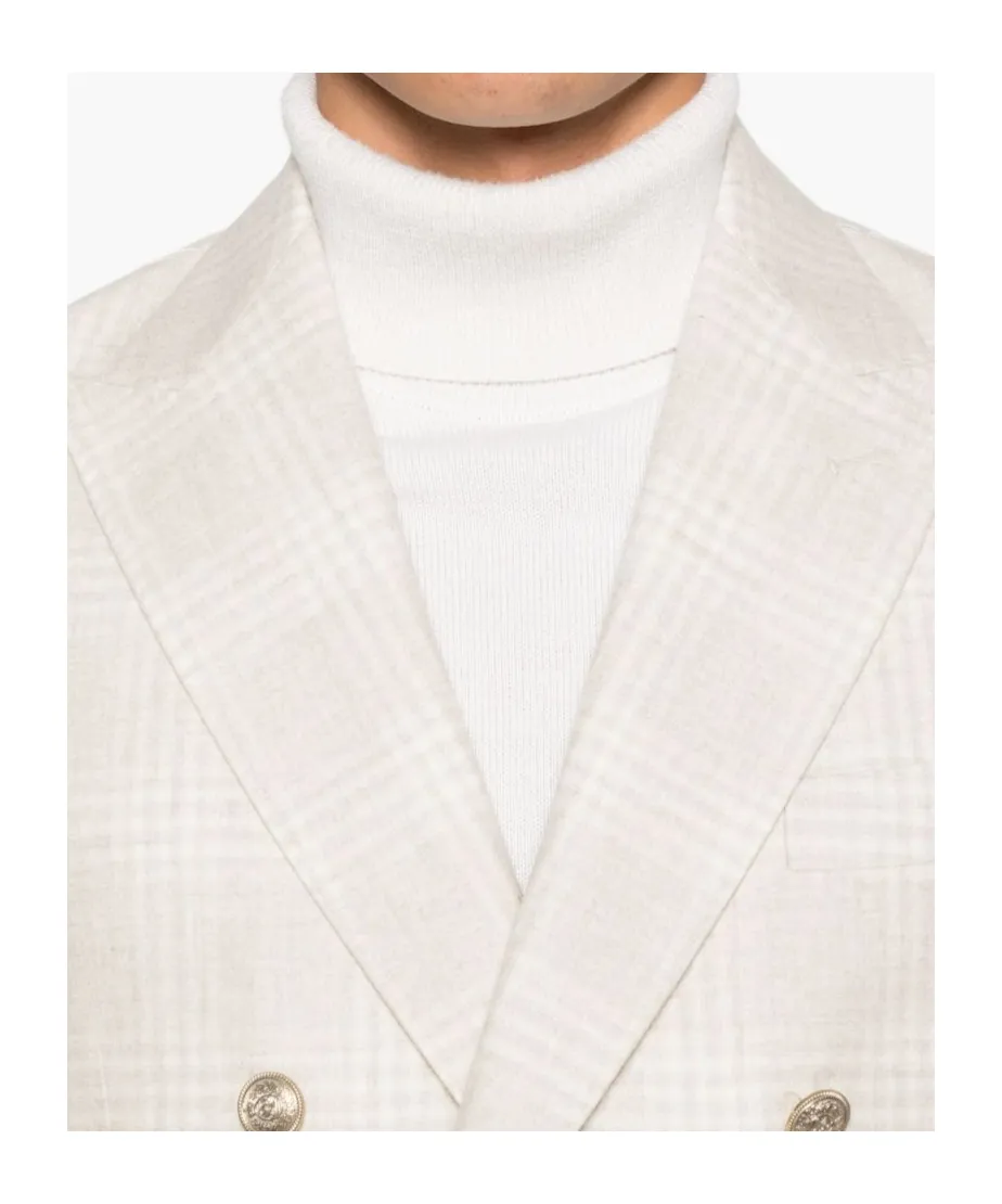 Checked Double-Breasted Suit Jacket