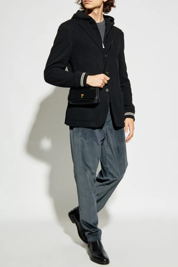 Hooded Ribbed-Cuff Blazer