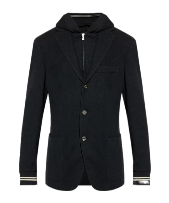 Hooded Ribbed-Cuff Blazer