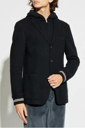 Hooded Ribbed-Cuff Blazer