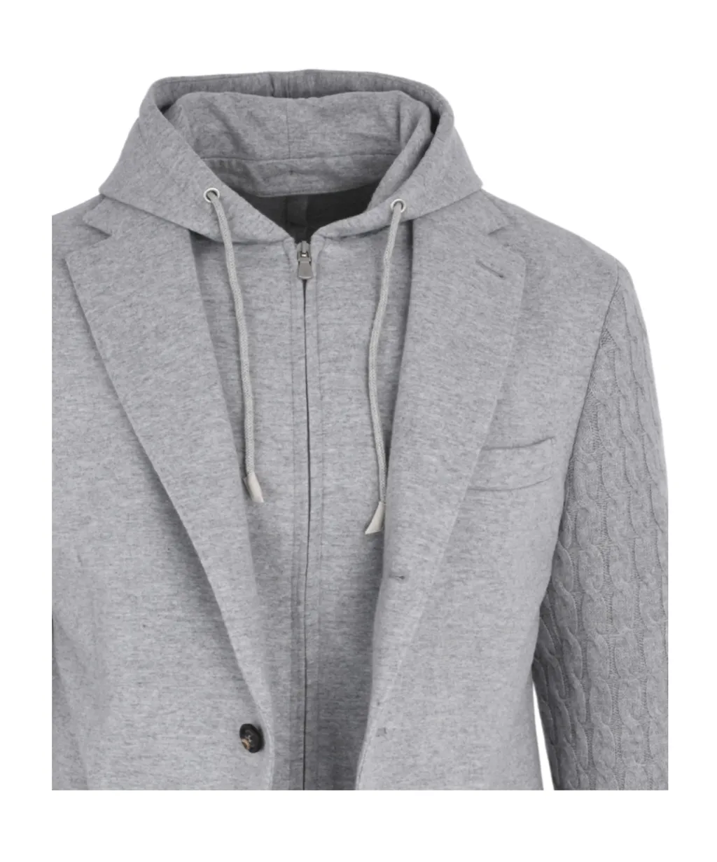 Layered Single-Breasted Hooded Blazer