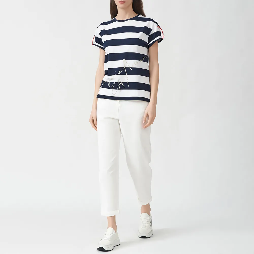 Round Collar Striped T-Shirt