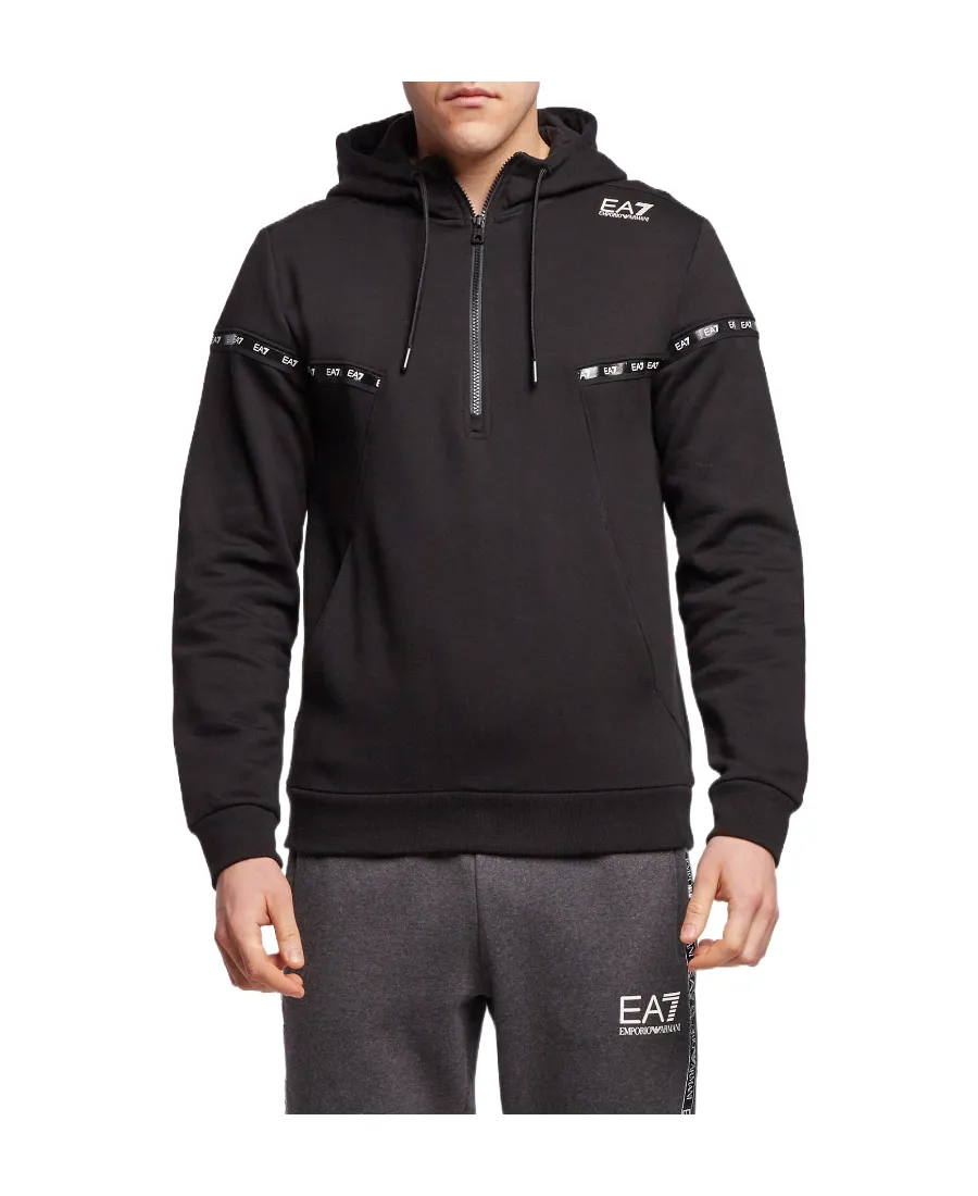 Semi-Zipper Design Logo Hooded Sweater