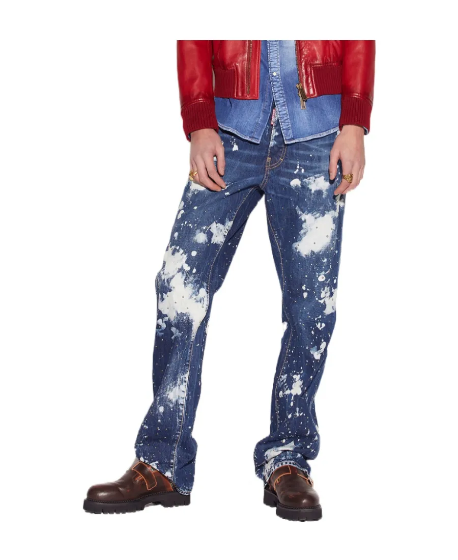 Paint-Splatter Straight-Leg Jeans
